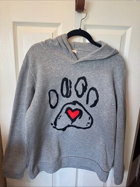 Gray Hoodie with Paw Heart Graphic Pullover